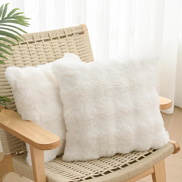 Alt view image 4 of 6 - Set of 2 Thick Plush Faux Wool White Throw Pillow Covers 18x18
