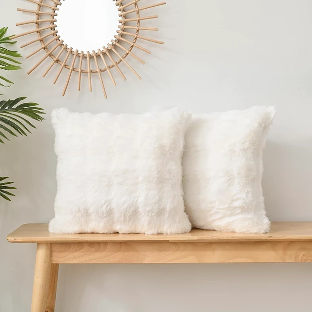 Alt view image 5 of 6 - Set of 2 Thick Plush Faux Wool White Throw Pillow Covers 18x18