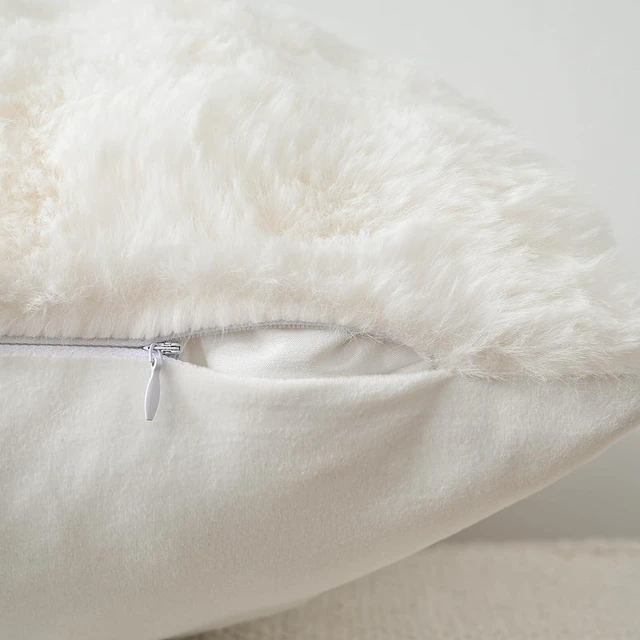 Alt view image 3 of 6 - Set of 2 Thick Plush Faux Wool White Throw Pillow Covers 18x18