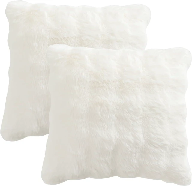 Alt view image 6 of 6 - Set of 2 Thick Plush Faux Wool White Throw Pillow Covers 18x18
