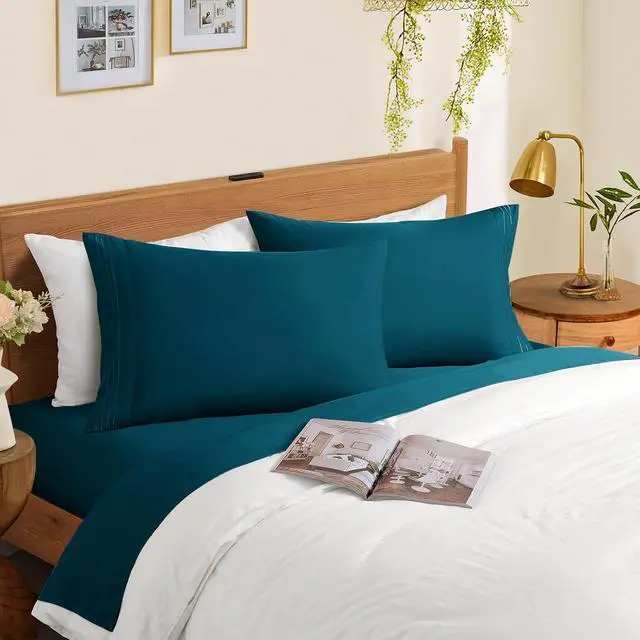 Alt view image 2 of 7 - 2 Pack Microfiber Pillowcases Standard Size Teal Bed Pillow Cases with Envelope Closure, 1800 Thread Count Soft & Shrinkage Resistant Pillow Covers, 20 x 26 Inches