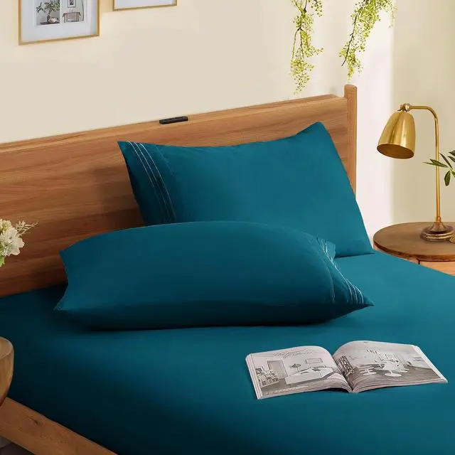 Alt view image 3 of 7 - 2 Pack Microfiber Pillowcases Standard Size Teal Bed Pillow Cases with Envelope Closure, 1800 Thread Count Soft & Shrinkage Resistant Pillow Covers, 20 x 26 Inches