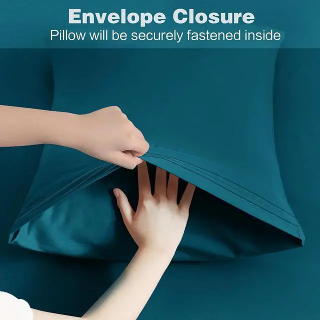 Alt view image 5 of 7 - 2 Pack Microfiber Pillowcases Standard Size Teal Bed Pillow Cases with Envelope Closure, 1800 Thread Count Soft & Shrinkage Resistant Pillow Covers, 20 x 26 Inches