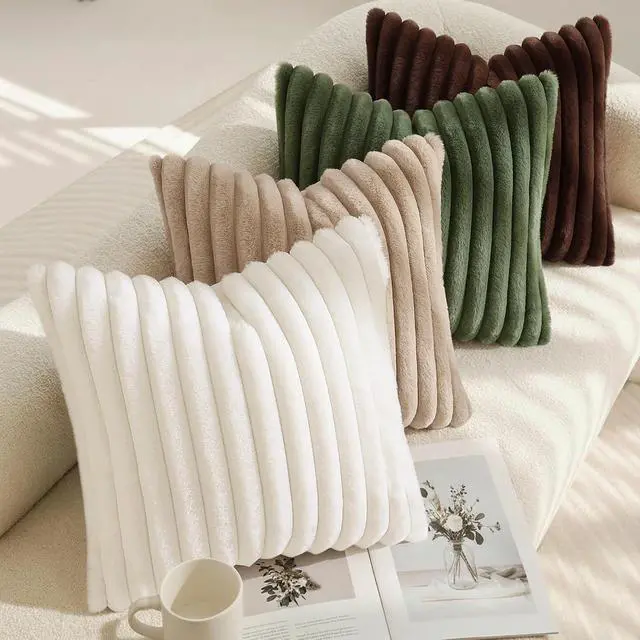 Alt view image 7 of 7 - Fall Faux Fur Throw Pillow Covers 18x18 Set of 2 Cream White