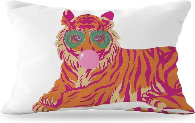 Main image of Pink and Orange Tiger Pillow Cover 12x20, Coquette Trendy Preppy White Tiger Throw Pillow Covers, Coquette Room Decor, Preppy School Supplies