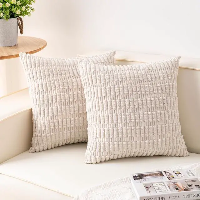 Main image of Pack of 2 Corduroy Decorative Throw Pillow Covers 18x18 Inch, Cream White