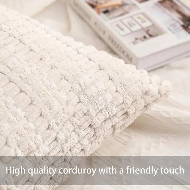 Alt view image 2 of 7 - Pack of 2 Corduroy Decorative Throw Pillow Covers 18x18 Inch, Cream White