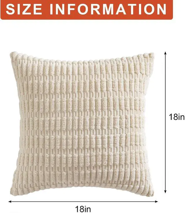 Alt view image 7 of 7 - Pack of 2 Corduroy Decorative Throw Pillow Covers 18x18 Inch, Cream White