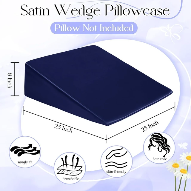 Alt view image 3 of 7 - Satin Wedge Pillow Cover, Wedge Pillowcase, Navy Blue, 25"x25"x8"