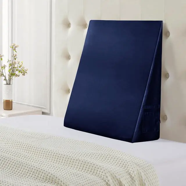 Alt view image 2 of 7 - Satin Wedge Pillow Case Cover, Navy Blue Silky Wedge Pillowcase Removable & Machine Washable Cases with Zipper, 24"x24"x7.5"(Pillow Not Include)