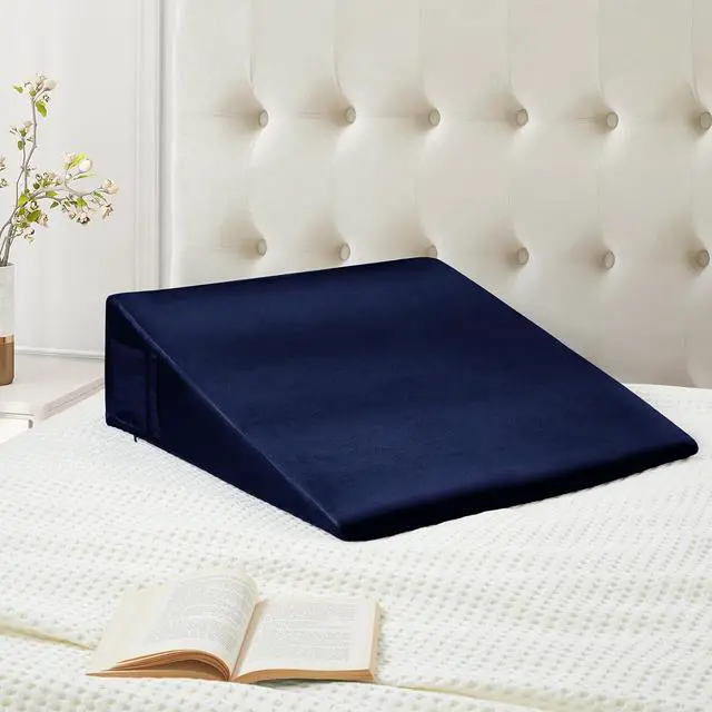 Alt view image 3 of 7 - Satin Wedge Pillow Case Cover, Navy Blue Silky Wedge Pillowcase Removable & Machine Washable Cases with Zipper, 24"x24"x7.5"(Pillow Not Include)