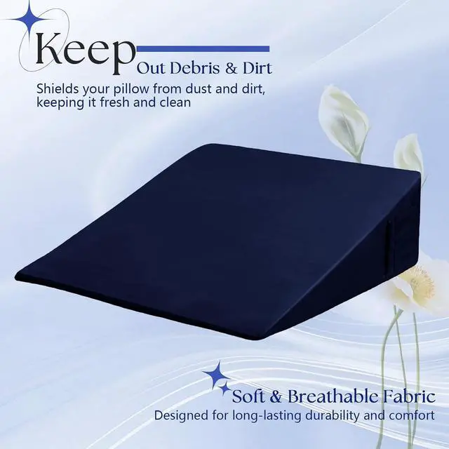 Alt view image 5 of 7 - Satin Wedge Pillow Case Cover, Navy Blue Silky Wedge Pillowcase Removable & Machine Washable Cases with Zipper, 24"x24"x7.5"(Pillow Not Include)