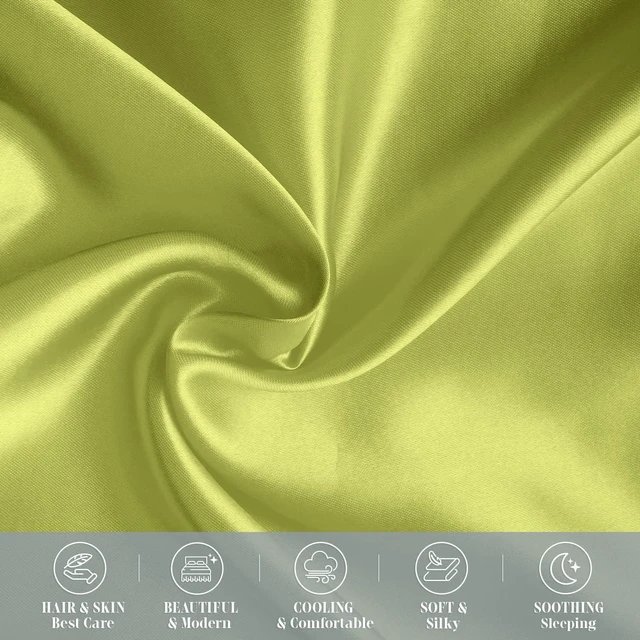 Alt view image 7 of 7 - 2-Pack Cooling Viscose Satin Pillowcase Set with Hidden Zipper Closure, Silky Smooth for Best Hair and Skin Care-Beautiful Gift Box-2-Piece Satin Pillowcase Set, King, Pistachio Green