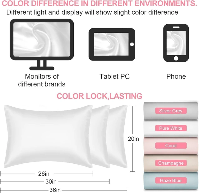 Alt view image 7 of 7 - Silk Pillow Cases Standard Size with Hidden Zipper, Mulberry Silk Pillowcase for Hair and Skin, Smooth and Soft Breathable Cooling Silk Satin Pillow Covers for Sleeping, Gifts for Women, Pure White
