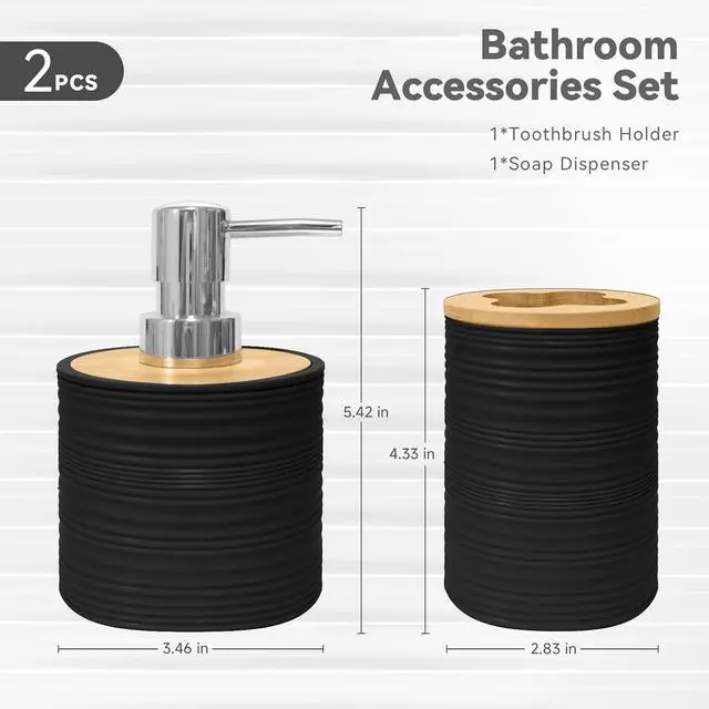 Alt view image 3 of 6 - 2 PCS Bathroom Accessories Set, Black Soap Dispenser and Toothbrush Holder