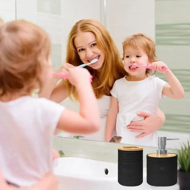 Alt view image 2 of 6 - 2 PCS Bathroom Accessories Set, Black Soap Dispenser and Toothbrush Holder