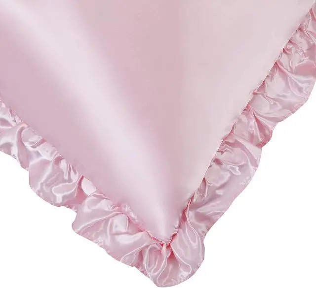 Alt view image 6 of 7 - Ruffled Queen Satin Pillowcase Set of 2, Blush Pink Silky Satin Pillow Cases for Women Ruffle Pillow Shams Covers Princess Room Decoration, with Envelope Closure