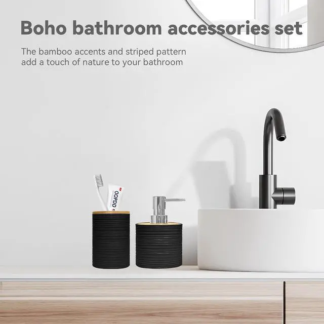Alt view image 5 of 6 - 2 PCS Bathroom Accessories Set, Black Soap Dispenser and Toothbrush Holder