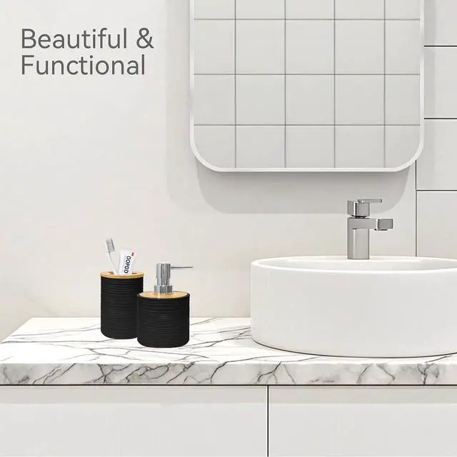 Alt view image 6 of 6 - 2 PCS Bathroom Accessories Set, Black Soap Dispenser and Toothbrush Holder