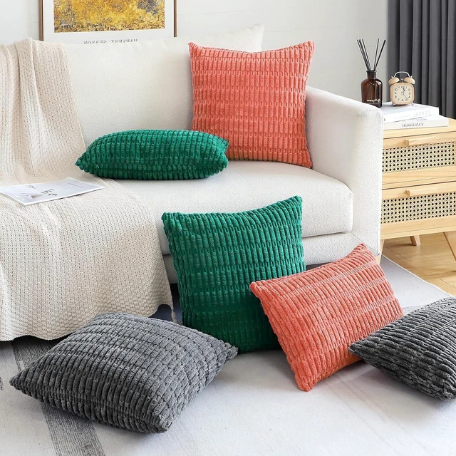 Alt view image 7 of 7 - Corduroy Decorative Throw Pillow Covers 12x20 Inch Super Soft Boho Striped Rectangle Pillow Covers Case Modern Cushion Covers for Sofa Couch Bedroom Car Decor Coral