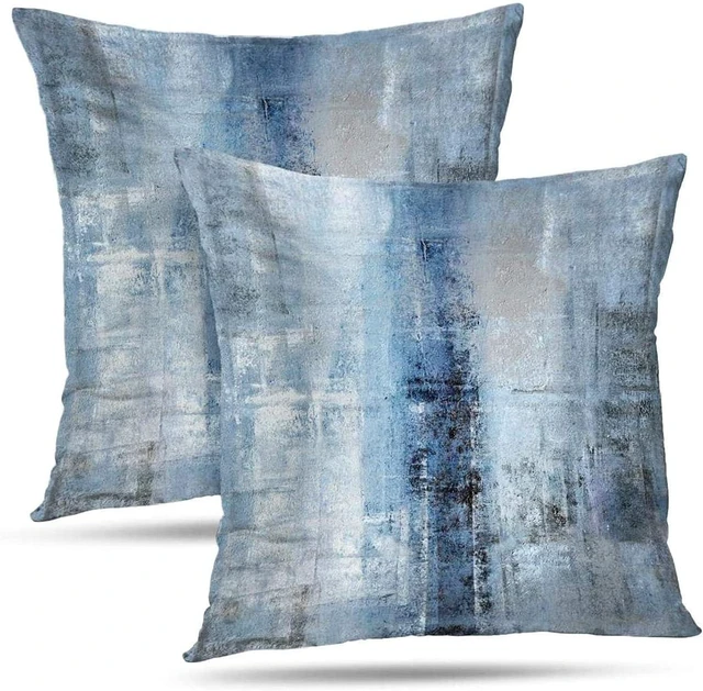 Main image of Blue and Grey Abstract Art Artwork Pillow Cover, Gallery Modern Decorative Throw Pillows Cushion Cover for Bedroom Sofa Living Room 18 x 18 Inch Set of 2
