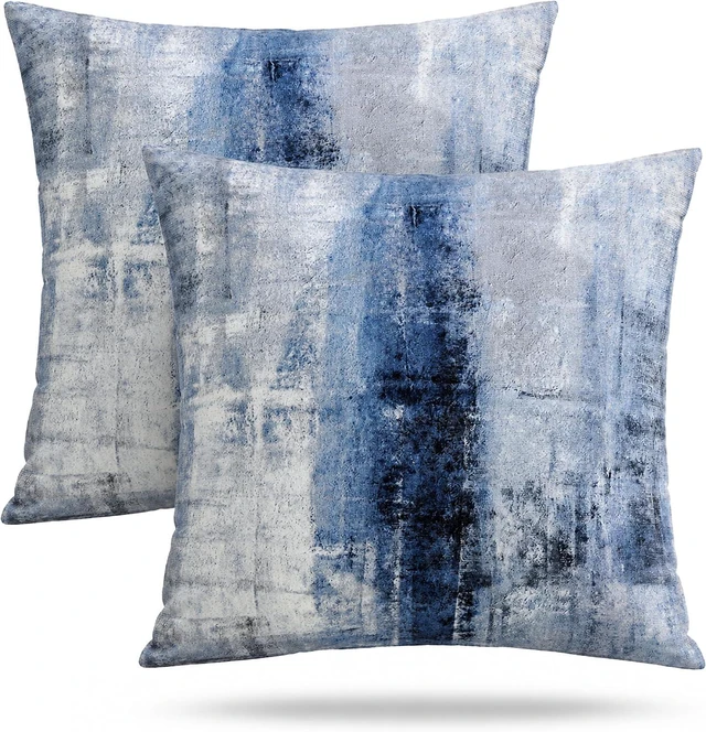 Alt view image 2 of 7 - Blue and Grey Abstract Art Artwork Pillow Cover, Gallery Modern Decorative Throw Pillows Cushion Cover for Bedroom Sofa Living Room 18 x 18 Inch Set of 2