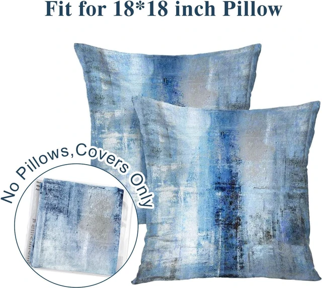 Alt view image 3 of 7 - Blue and Grey Abstract Art Artwork Pillow Cover, Gallery Modern Decorative Throw Pillows Cushion Cover for Bedroom Sofa Living Room 18 x 18 Inch Set of 2