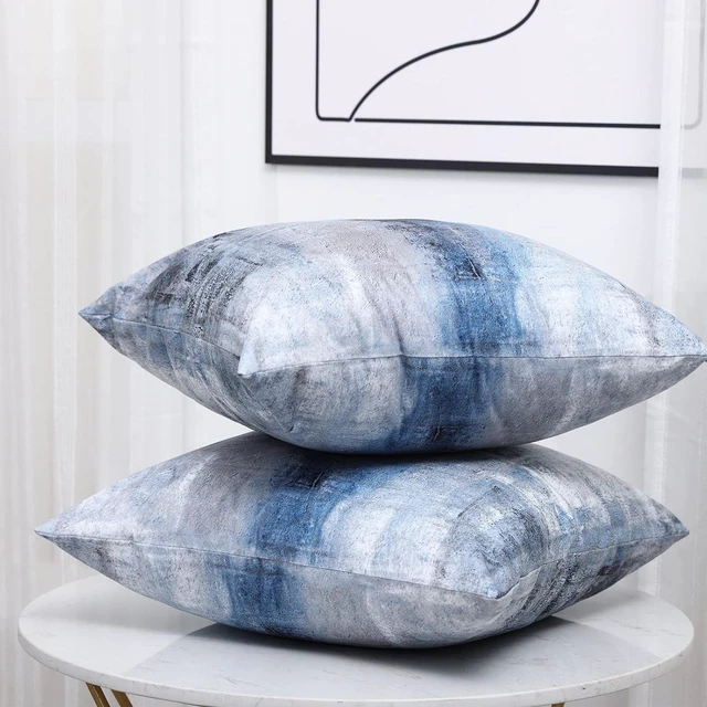 Alt view image 7 of 7 - Blue and Grey Abstract Art Artwork Pillow Cover, Gallery Modern Decorative Throw Pillows Cushion Cover for Bedroom Sofa Living Room 18 x 18 Inch Set of 2