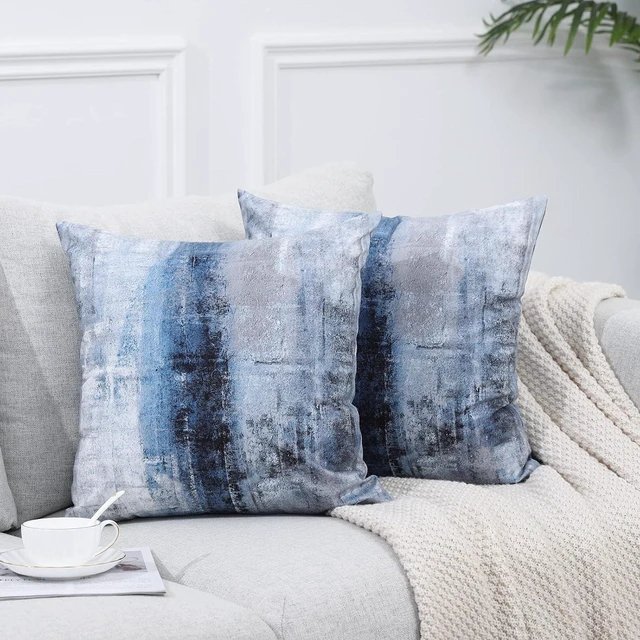 Alt view image 6 of 7 - Blue and Grey Abstract Art Artwork Pillow Cover, Gallery Modern Decorative Throw Pillows Cushion Cover for Bedroom Sofa Living Room 18 x 18 Inch Set of 2