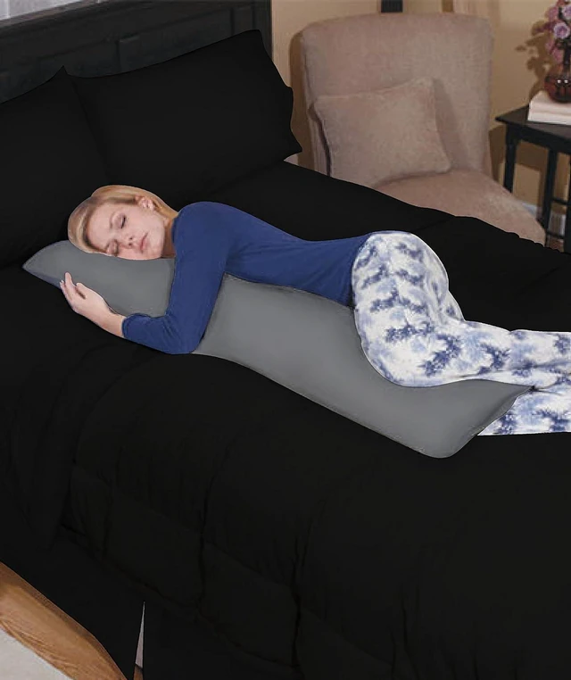 Alt view image 2 of 6 - Destiny Crescent Bedding 200 Thread Count 100% Cotton Body Pillow Cover with Zipper, 21"x54" - Pillowcase Protector Comfort in Every Stitch (Grey)