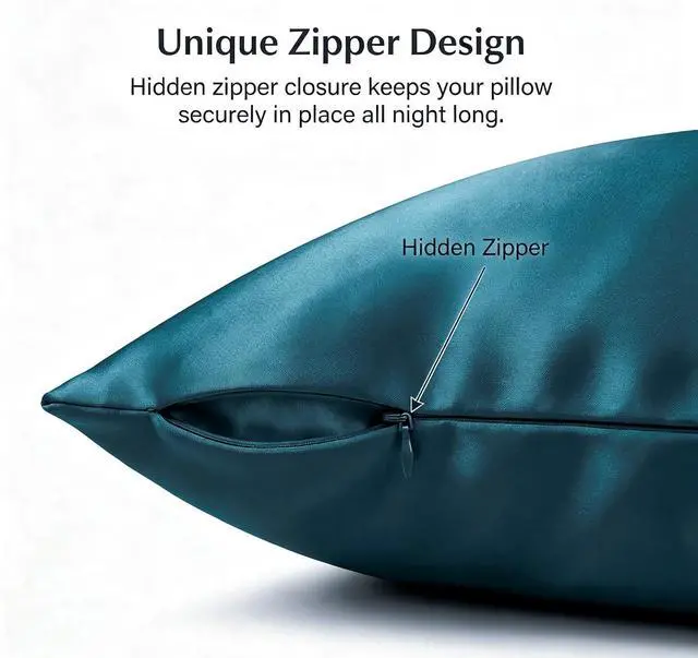 Alt view image 4 of 7 - Satin Pillowcase for Hair and Skin, Super Soft Pillow Cases 4 Pack with Zipper Closure, Cooling Pillowcases for Women Men (Teal, 4 x Queen (20"x30"))