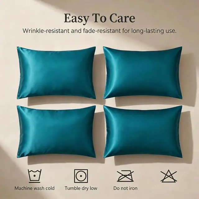 Alt view image 7 of 7 - Satin Pillowcase for Hair and Skin, Super Soft Pillow Cases 4 Pack with Zipper Closure, Cooling Pillowcases for Women Men (Teal, 4 x Queen (20"x30"))