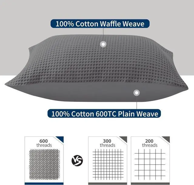 Alt view image 3 of 6 - 100% Egyptian Cotton 600 TC Waffle Weave Body Pillowcase with Zipper,1 Pack Ultra Soft Breathable Pillow Cover, Skin-Friendly Bed Pillow Sham, Body Pillow Case Cover, Dark Grey, 20" x 54"