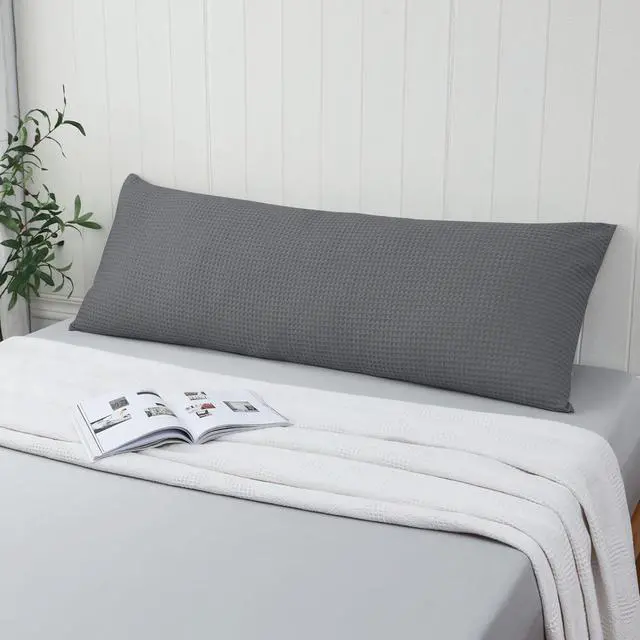 Alt view image 5 of 6 - 100% Egyptian Cotton 600 TC Waffle Weave Body Pillowcase with Zipper,1 Pack Ultra Soft Breathable Pillow Cover, Skin-Friendly Bed Pillow Sham, Body Pillow Case Cover, Dark Grey, 20" x 54"