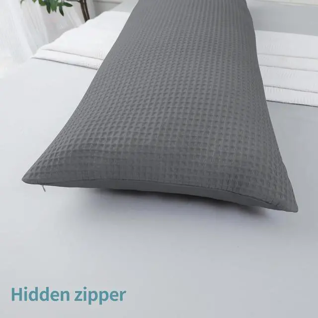 Alt view image 4 of 6 - 100% Egyptian Cotton 600 TC Waffle Weave Body Pillowcase with Zipper,1 Pack Ultra Soft Breathable Pillow Cover, Skin-Friendly Bed Pillow Sham, Body Pillow Case Cover, Dark Grey, 20" x 54"