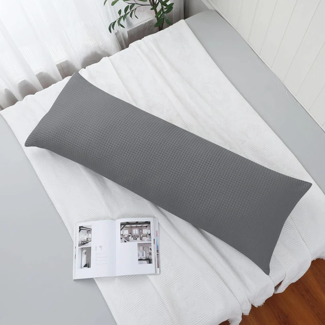 Alt view image 6 of 6 - 100% Egyptian Cotton 600 TC Waffle Weave Body Pillowcase with Zipper,1 Pack Ultra Soft Breathable Pillow Cover, Skin-Friendly Bed Pillow Sham, Body Pillow Case Cover, Dark Grey, 20" x 54"
