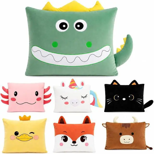 Alt view image 8 of 8 - Kids Plush Cute Dino Animal Soft Toddler Pillowcase for Beds and Nap Time Travel Pillows Bedroom Home Furnishing, Christmas Halloween Thanksgiving Gifts (Dinosaur-Green, 26×20Inches)