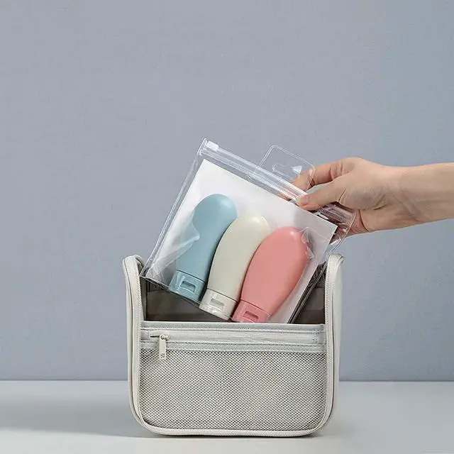 Alt view image 2 of 5 - Travel Bottle, 3 Pcs Leak Proof Refillable Squeezable Containers Set(60 ml) with Label and Transparent Carry Bag for Liquid Shampoos, Soap and Toiletries. (Multicolor)