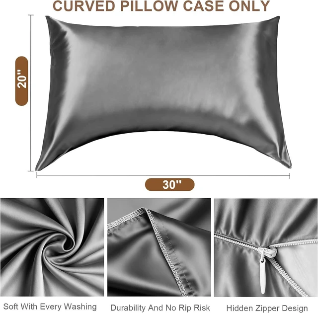 Alt view image 4 of 7 - Curved Pillow Case for Style Protection- 20 x 30 Inches, Thickened Satin Side Sleeper Pillow Case & Cover, Soft Silky Cool for Hair & Skin, Full Zipper Easy On & Off, Fits Curved Side Sleeping Pillows