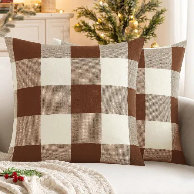 Main image of Fall Plaid Pillow Covers 18x18 Brown Pack of 2