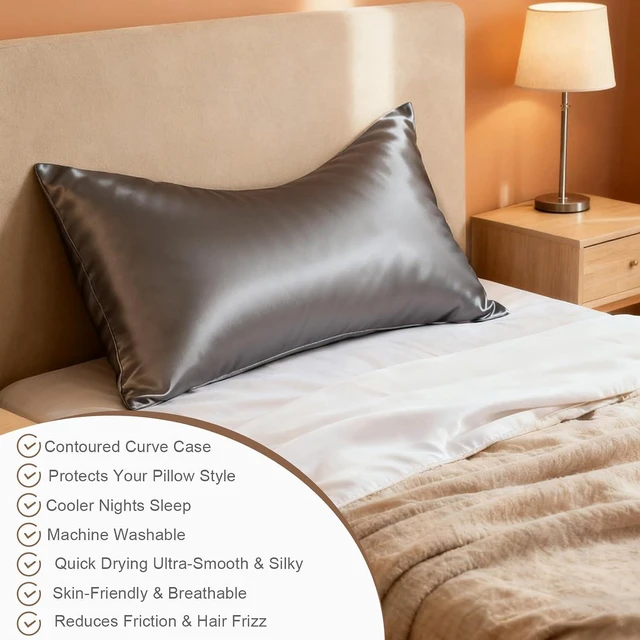 Alt view image 5 of 7 - Curved Pillow Case for Style Protection- 20 x 30 Inches, Thickened Satin Side Sleeper Pillow Case & Cover, Soft Silky Cool for Hair & Skin, Full Zipper Easy On & Off, Fits Curved Side Sleeping Pillows