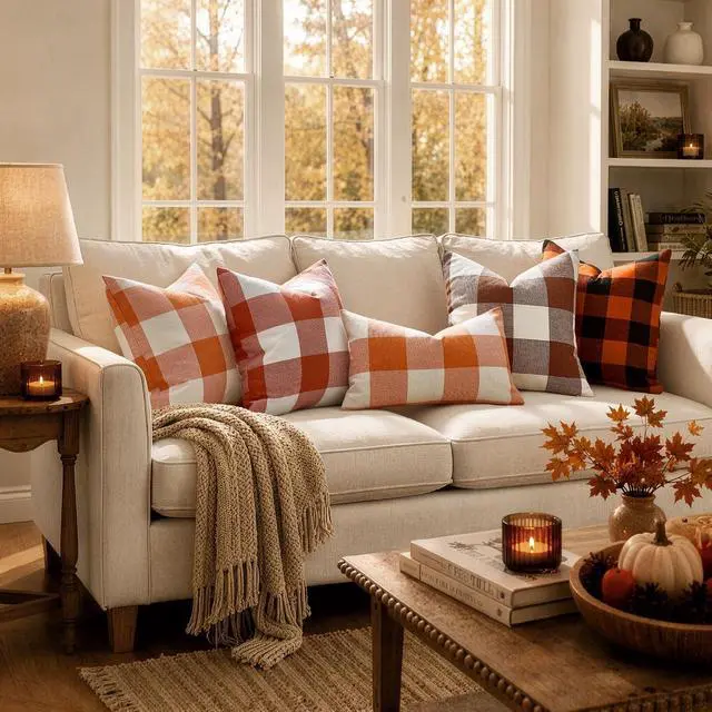 Alt view image 5 of 7 - Fall Plaid Pillow Covers 18x18 Brown Pack of 2