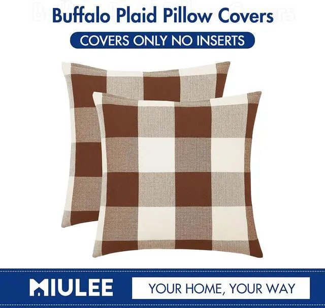 Alt view image 7 of 7 - Fall Plaid Pillow Covers 18x18 Brown Pack of 2