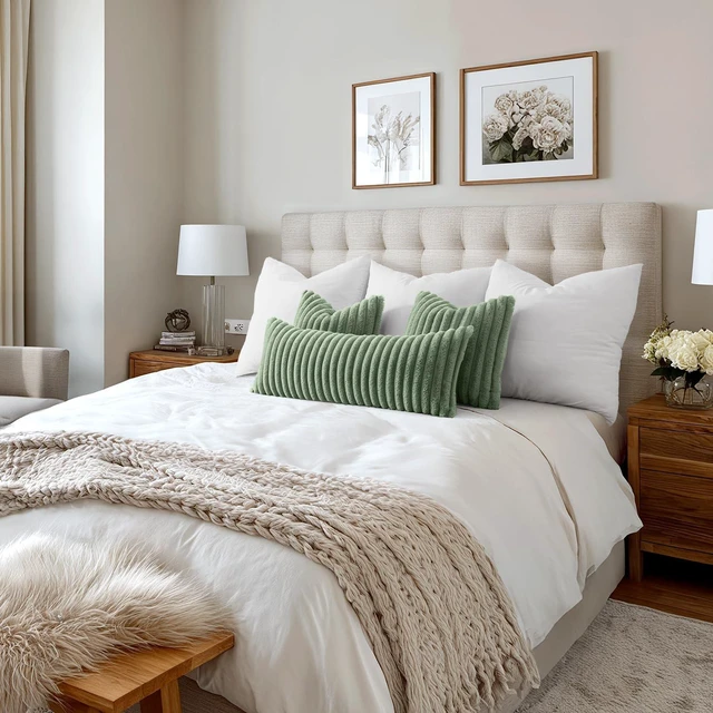 Alt view image 7 of 7 - Faux Fur Decorative Throw Pillow Covers 18x18 Inch Set of 2, Modern Spring Home Decor Soft Plush Couch Pillows Cozy Fluffy Cushion Covers for Sofa Bed Sage Green