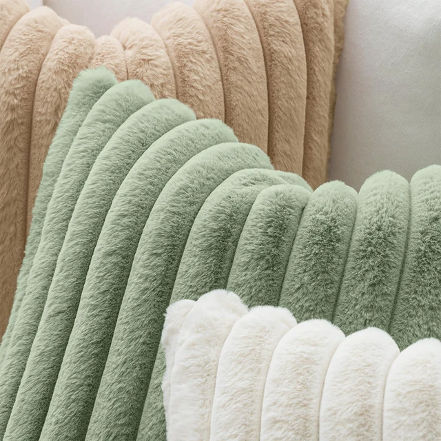 Alt view image 6 of 7 - Faux Fur Decorative Throw Pillow Covers 18x18 Inch Set of 2, Modern Spring Home Decor Soft Plush Couch Pillows Cozy Fluffy Cushion Covers for Sofa Bed Sage Green