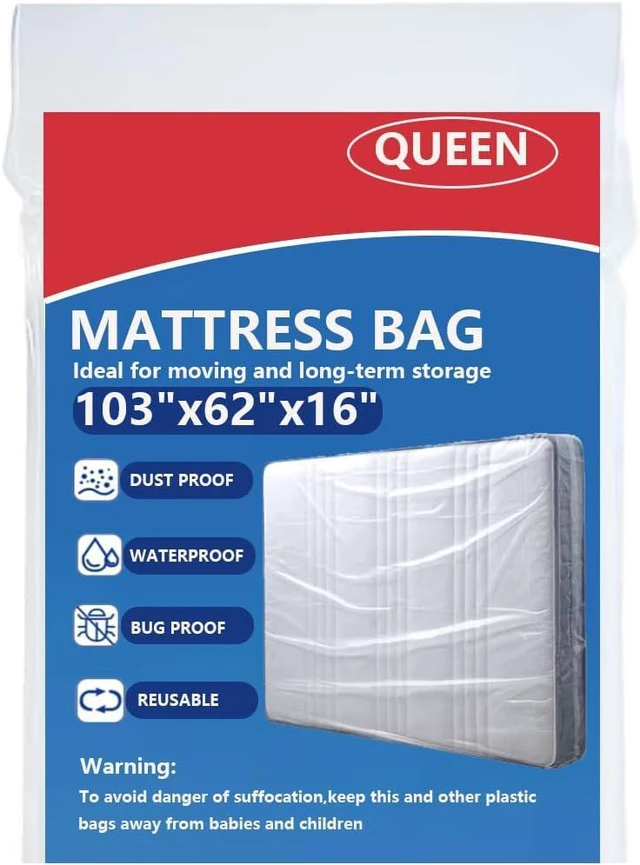 Main image of Plastic Mattress Bag for Moving Storage, Mattress Protector Cover ,Mattress Bag for Disposal (Queen)