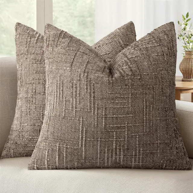 Main image of Chenille Textured Throw Pillow Covers Taupe Grey 18x18 Set of 2