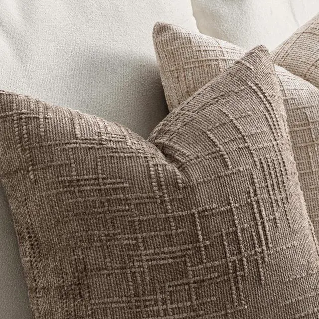 Alt view image 3 of 7 - Chenille Textured Throw Pillow Covers Taupe Grey 18x18 Set of 2