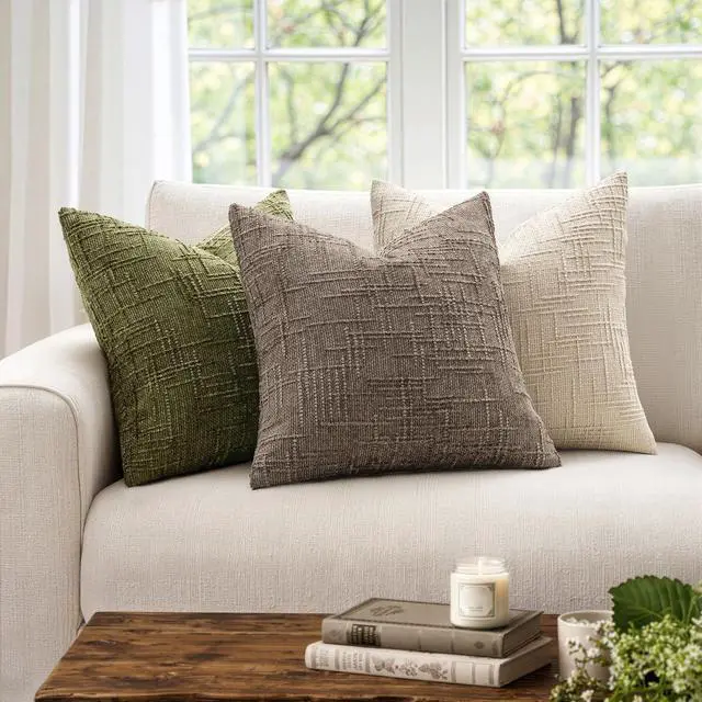 Alt view image 4 of 7 - Chenille Textured Throw Pillow Covers Taupe Grey 18x18 Set of 2