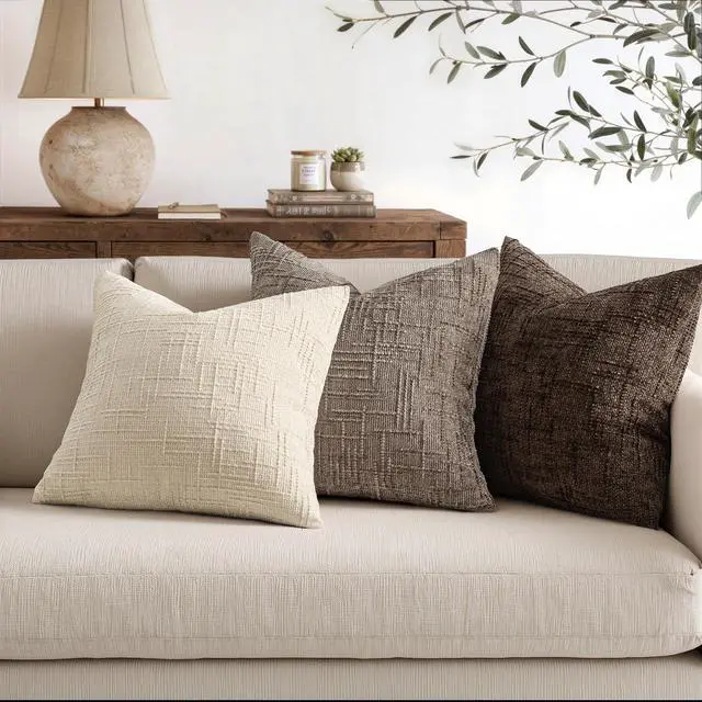 Alt view image 5 of 7 - Chenille Textured Throw Pillow Covers Taupe Grey 18x18 Set of 2